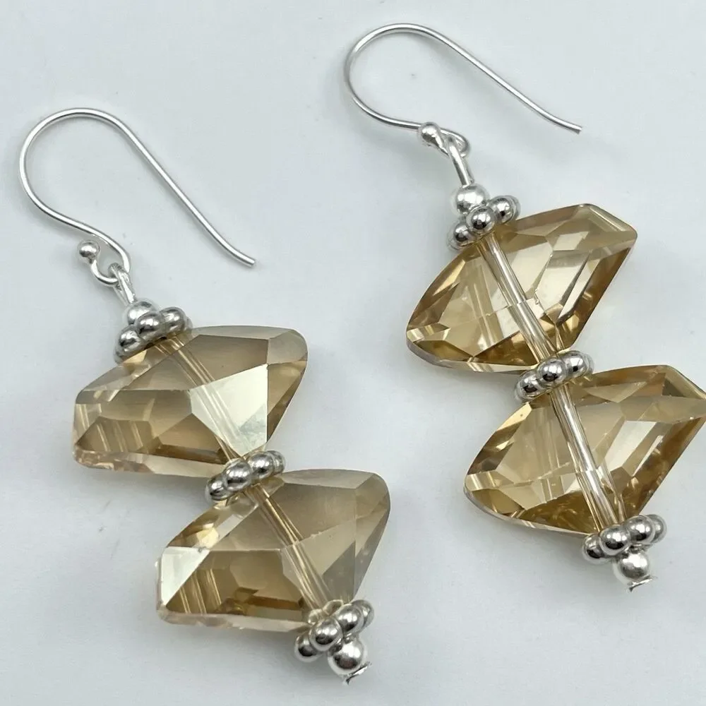 Made With Swarovski Crystals Champagne Beaded Sterling Silver Earrings Dangle